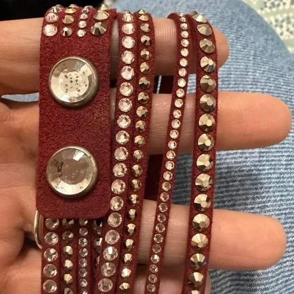 Swarovski Crystal Slate Wrap Bracelet Burgundy Wine Pink Taupe - Picture 3 of 5